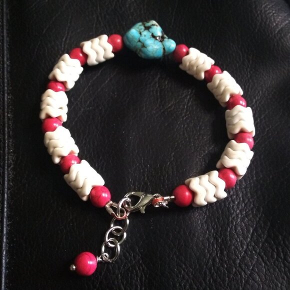 Colorful Mixed Stone Bracelet ~ Pink  Cream & Turquoise ~ Upbeat Happy Vibes - Picture 5 of 7